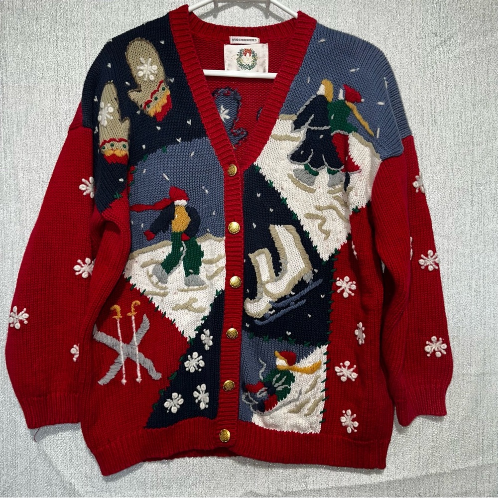 Christopher & Banks Winter/Holiday Hand Embroidered Cardigan P2P 24” L 25”